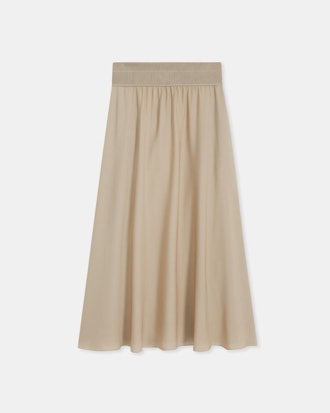 Ribbed Waist Volume Skirt In Silk