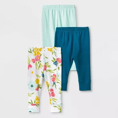 Baby Girls' 3pc Floral Fields Leggings - Cloud Island™ Mint Green