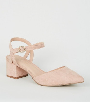 Wide Fit Pale Pink Suedette Low Heel Court Shoe