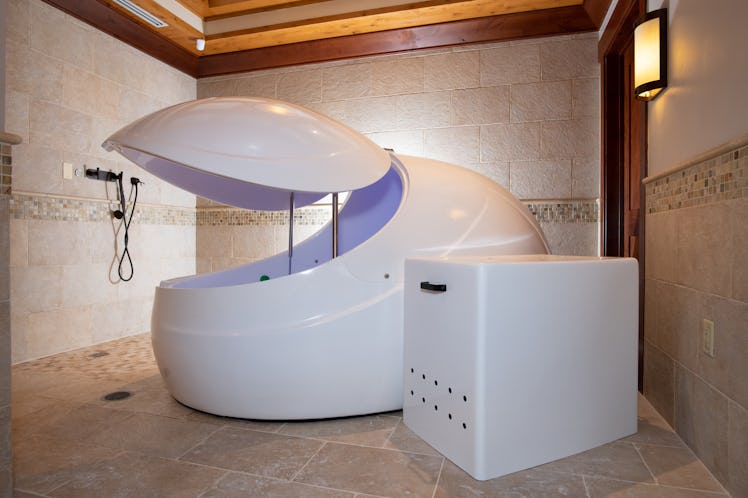 A float tank sits in a room of a spa in Vail, Colorado.