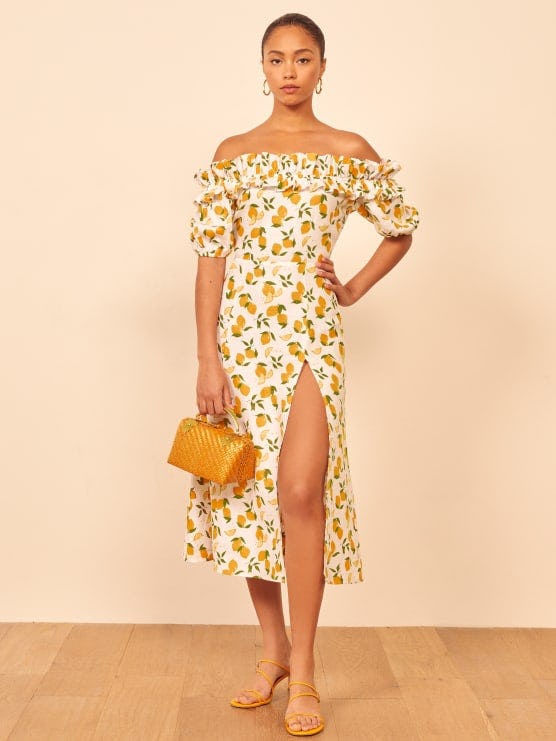 reformation yellow linen dress