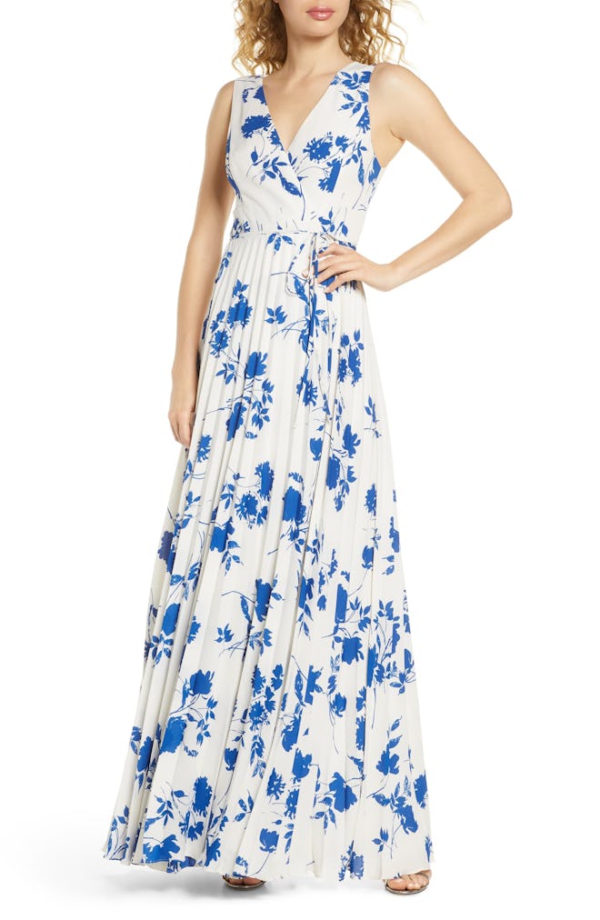 Lulus Lindsie Floral Pleated Wrap Front Maxi Dress