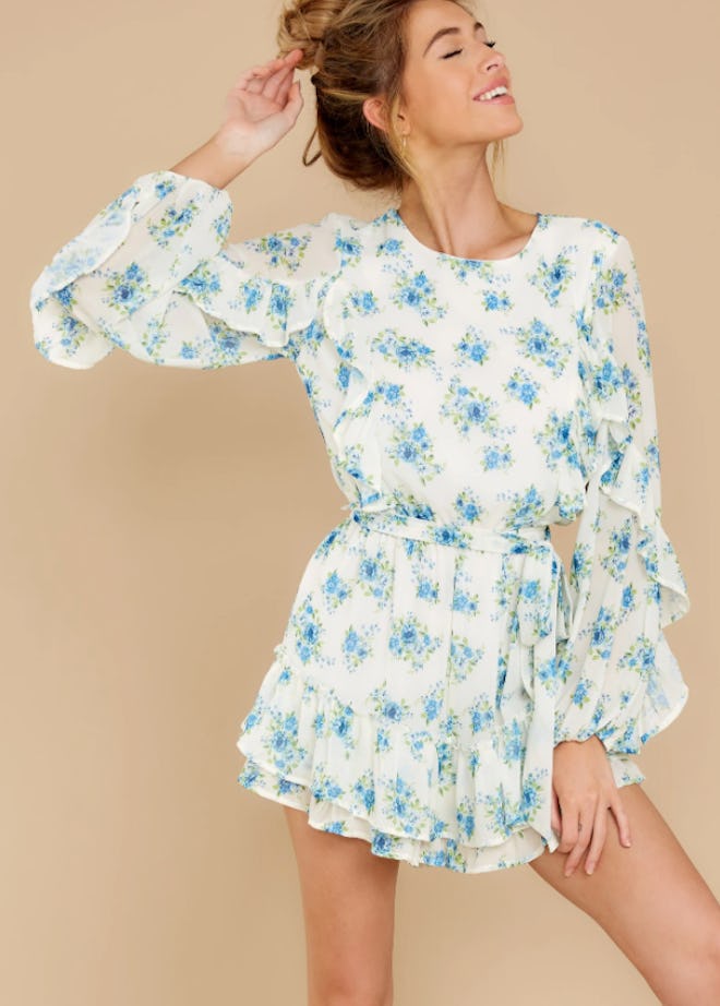 All About Spring Ivory Floral Print Romper