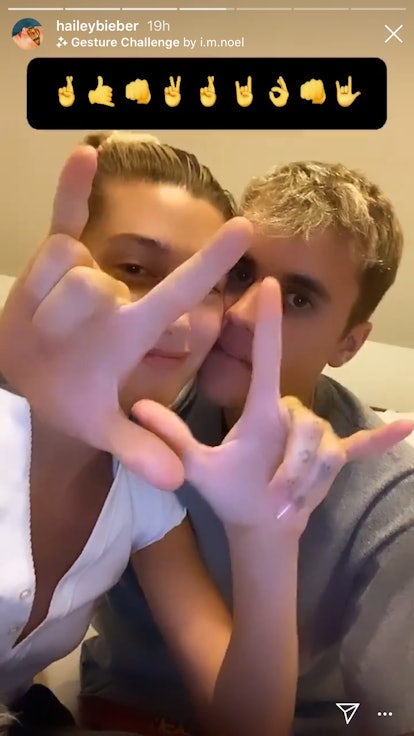 Hailey and Justin Bieber took part in Instagram's Hand Gesture Challenge. 
