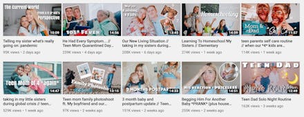 A collage of YouTube thumbnails with the new generation of teen mom influencers