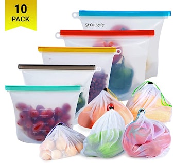 Stockyfy Reusable Silicone Food Storage Bags (Set Of 10)