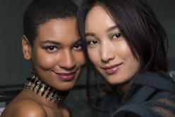 Models from Emporio Armani show, possibly wearing Armani Beauty's new Luminous Silk Concealer.