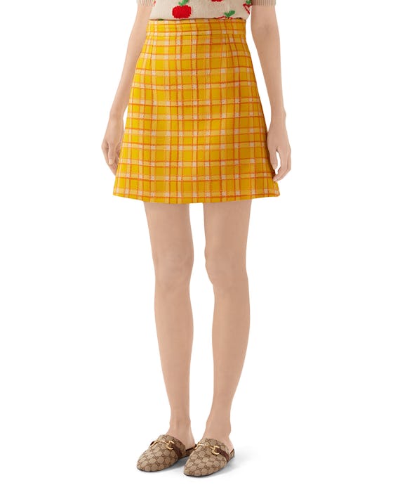 Checked Wool Tweed Mini Skirt