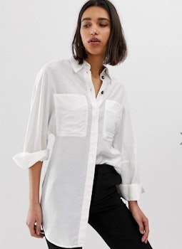 Mango longline shirt with pockets in Off White