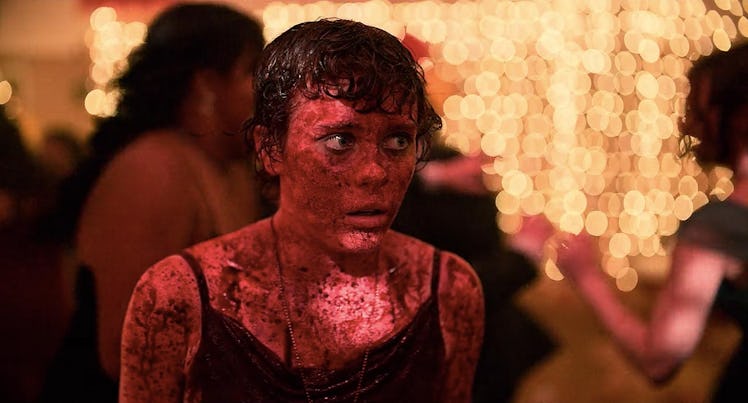 Sophia Lillis as Sydney Novak in I Am Not Okay With This covered with red paint