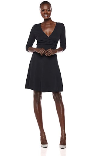Lark & Ro Women's 3/4-Sleeve Faux-Wrap Fit And Flare Dress