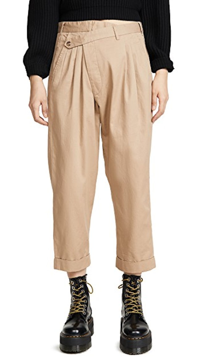 Cropped Triple-Pleat Crossover Pants