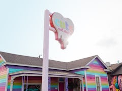 Cute Nail Studio in Austin, TX has a rainbow-colored exterior.