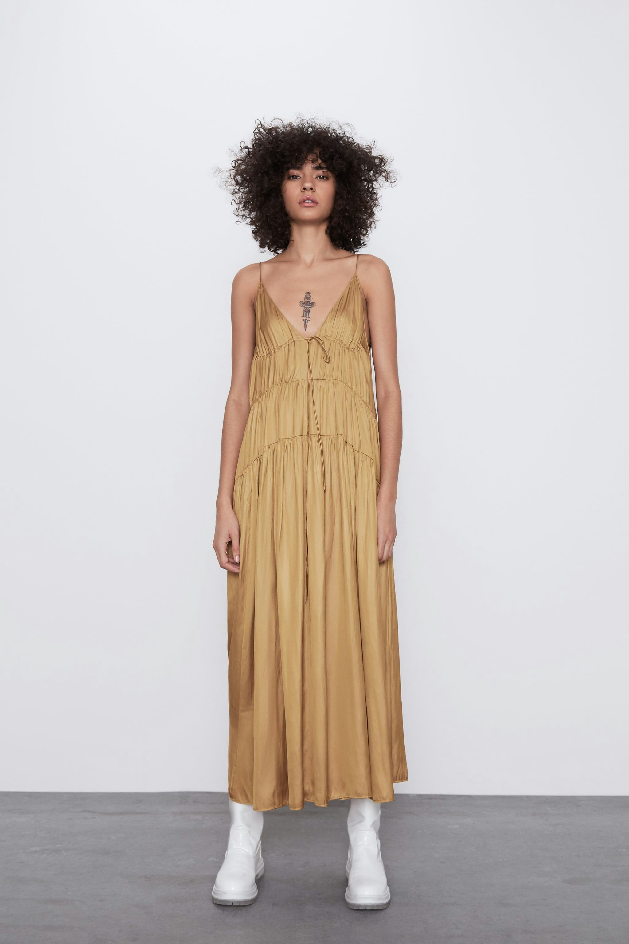 zara gold satin dress