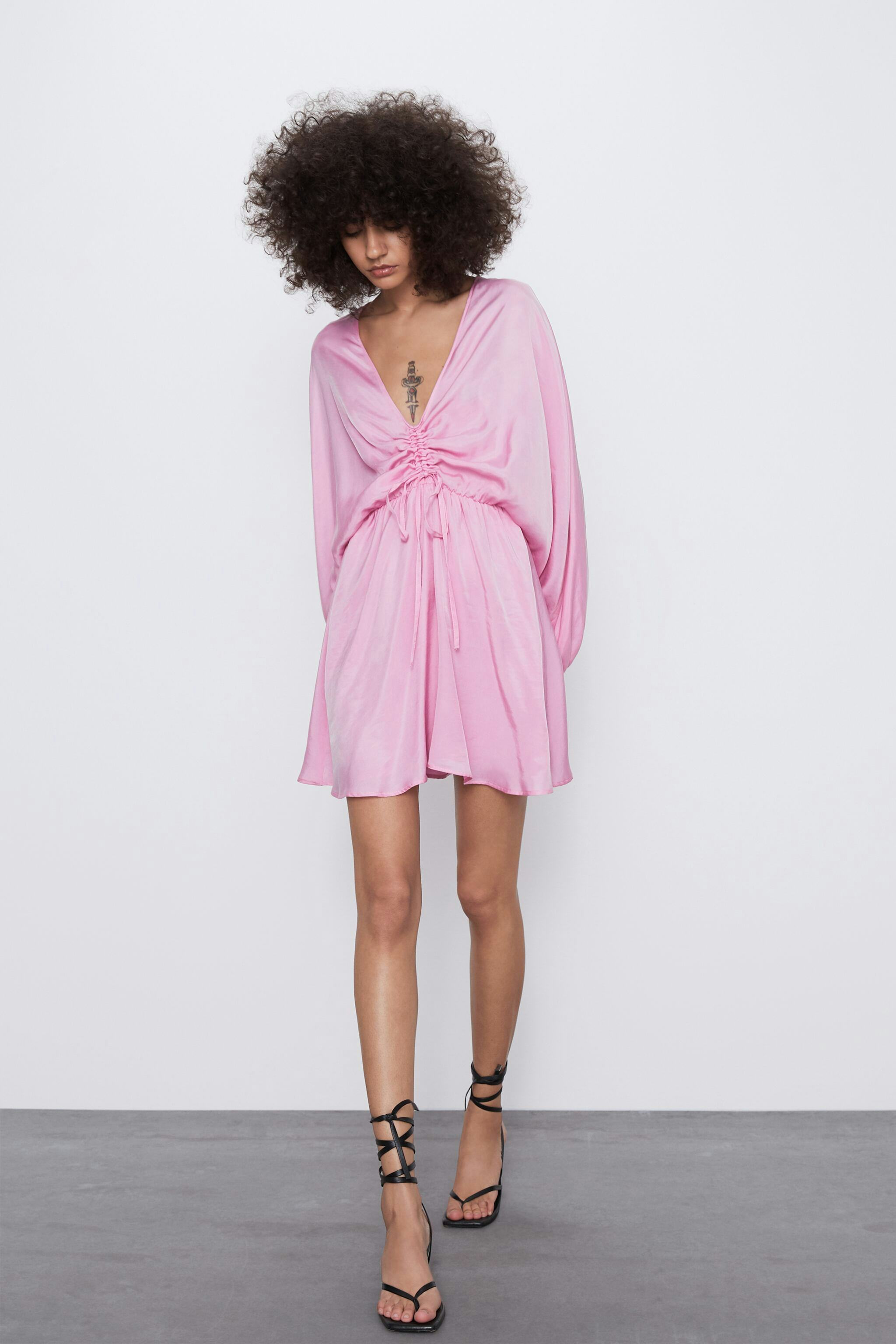 pink satin dress zara