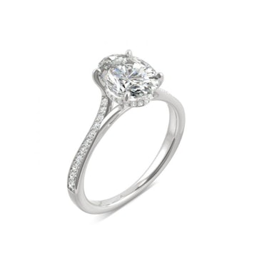 Oval Side-Stone Engagement Ring with Hidden Halo Near-Colorless Moissanite 2.25CTW in 14K White Gold