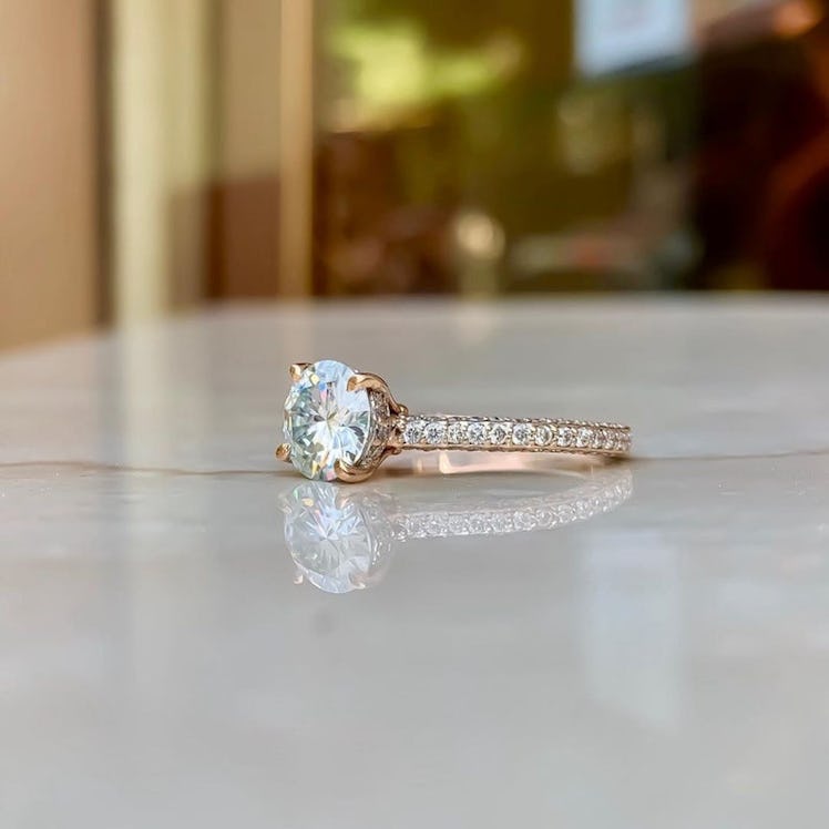 2.50 Ct White Round Moissanite Hidden Halo Engagement Ring, Wedding Ring in 14KT Rose Gold, Moissani...