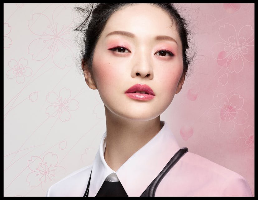 A model wears products from the new MAC Cosmetics Petal Power collection