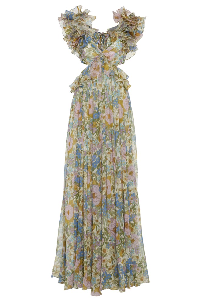 Zimmermann Cutout Floral-Print Ruffled Silk-Chiffon Gown