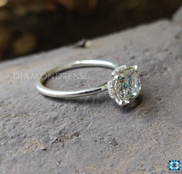 Pave Hidden Halo Cushion Cut Moissanite Diamond Engagement Ring