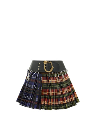 Pleated Tartan-Check Wool-Blend Mini Skirt