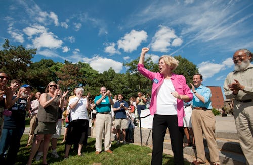 Elizabeth Warren, Democratic candidate for US Senator from MA campaigning at a Democratic gathering ...