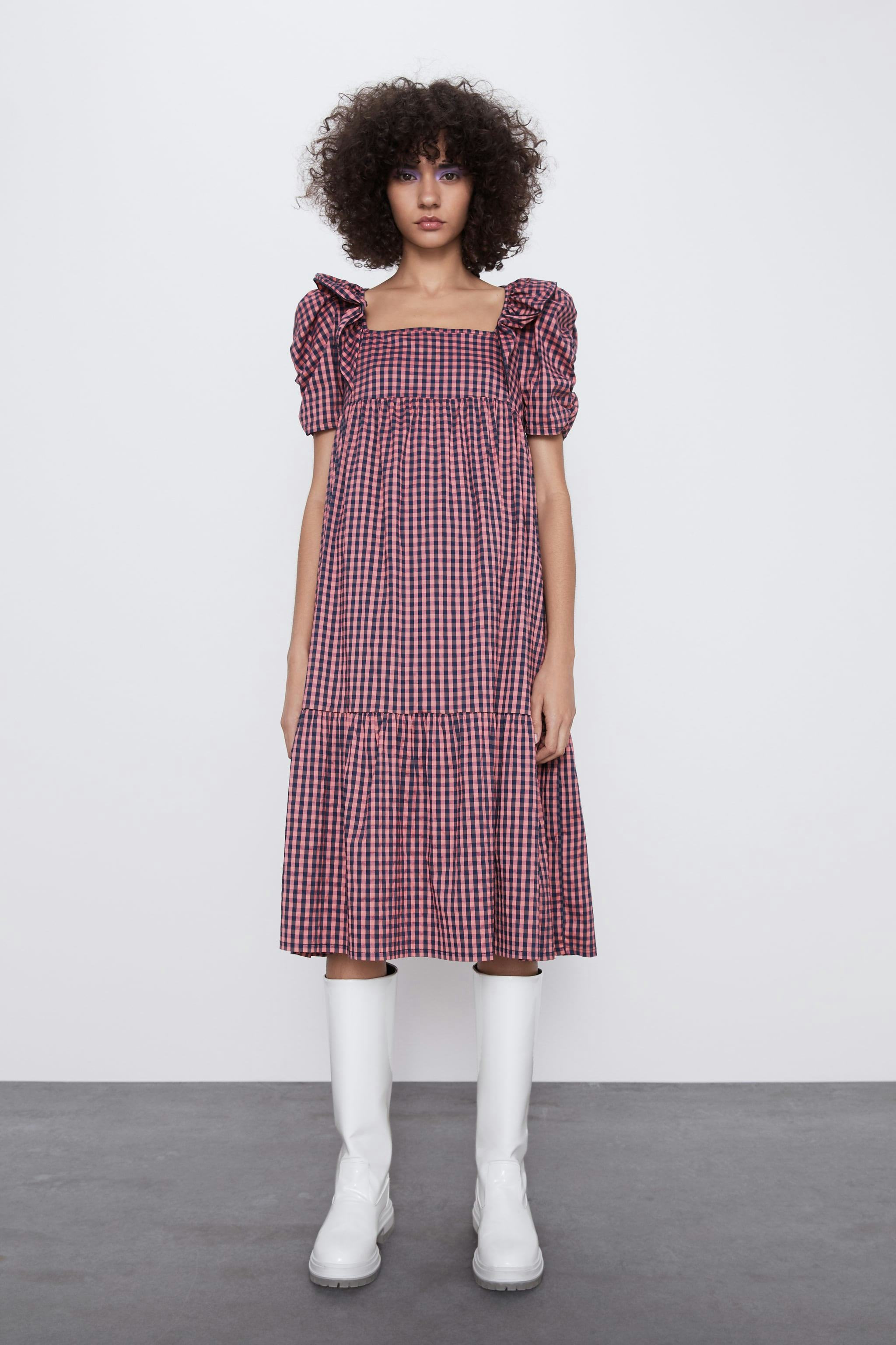 zara blue gingham dress