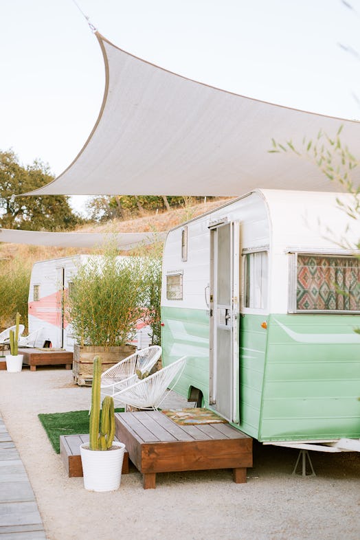 The Trailer Pond at Alta Colina Vineyard features many colorful vintage trailers with adorable outdo...
