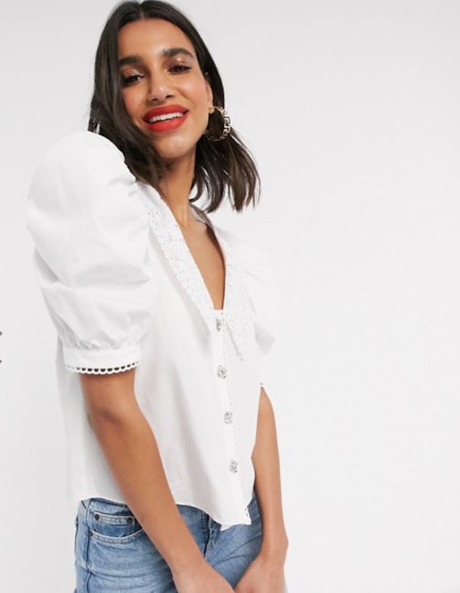 River Island lace collar top in white