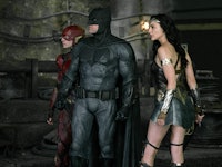 Wonder Woman, Batman, and Flash actors standing next to each other in Zack Snyder’s Justice League
