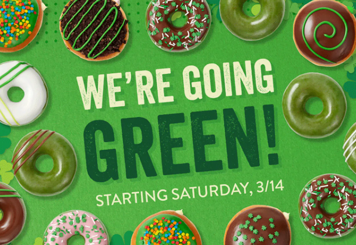 Krispy Kreme's St. Patrick's Day Donuts Are Greener Than Ever This Year krispy kreme st patrick's day donuts 2022