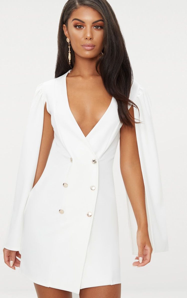 PrettyLittleThing White Cape Button Detail Blazer Dress