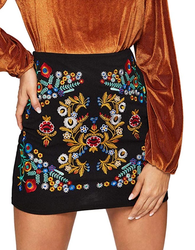 SheIn Embroidered Bodycon Mini Skirt