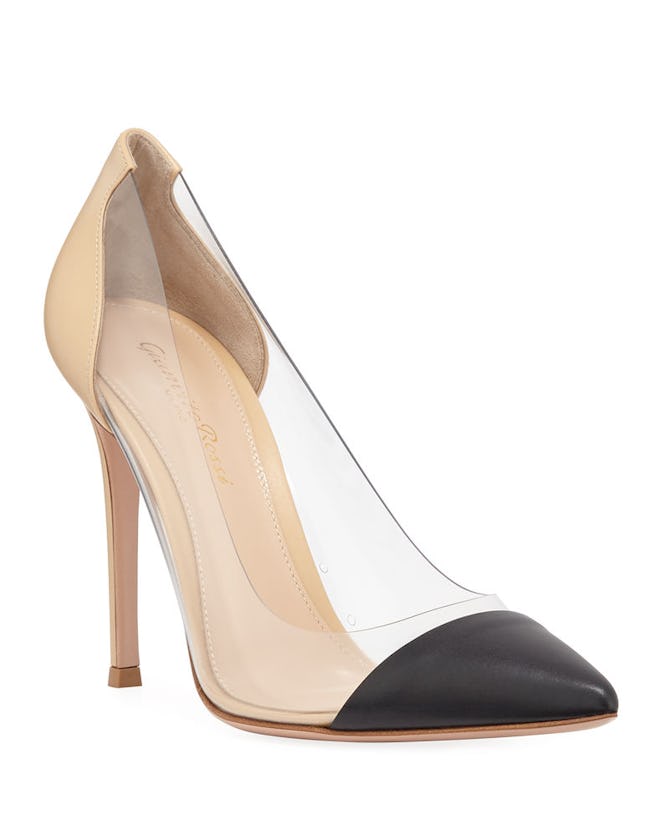 Clear-Sided Leather Cap-Toe Pumps