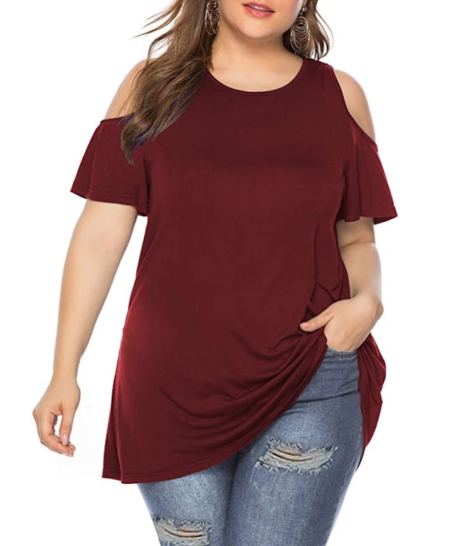 DOLNINE Plus Size Cold Shoulder Blouse