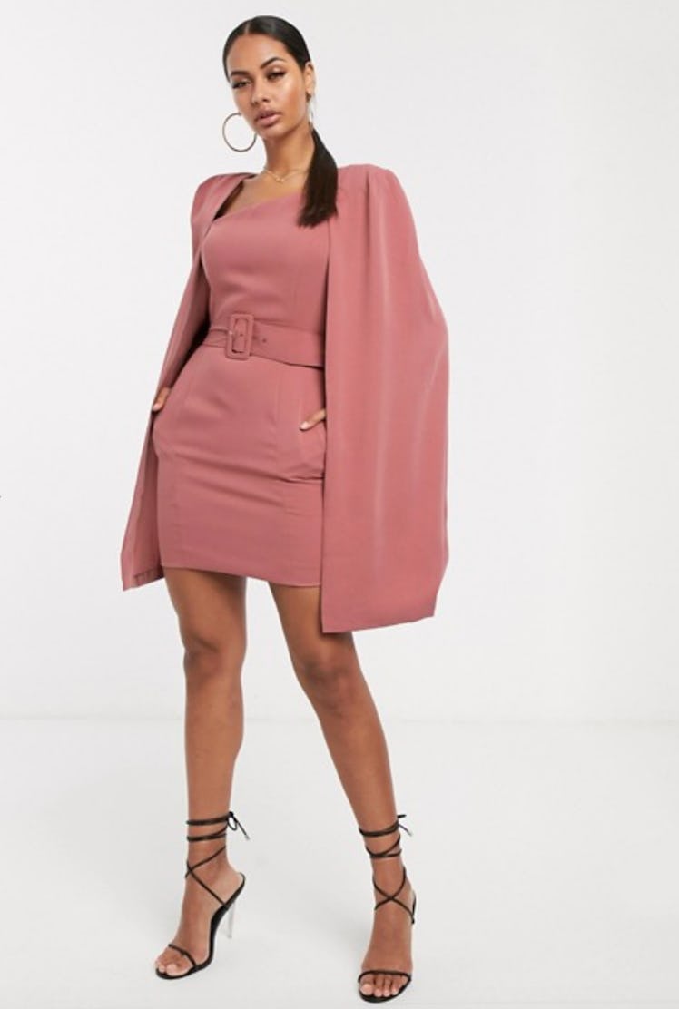 Lavish Alice Asymmetric Mini Cape Dress