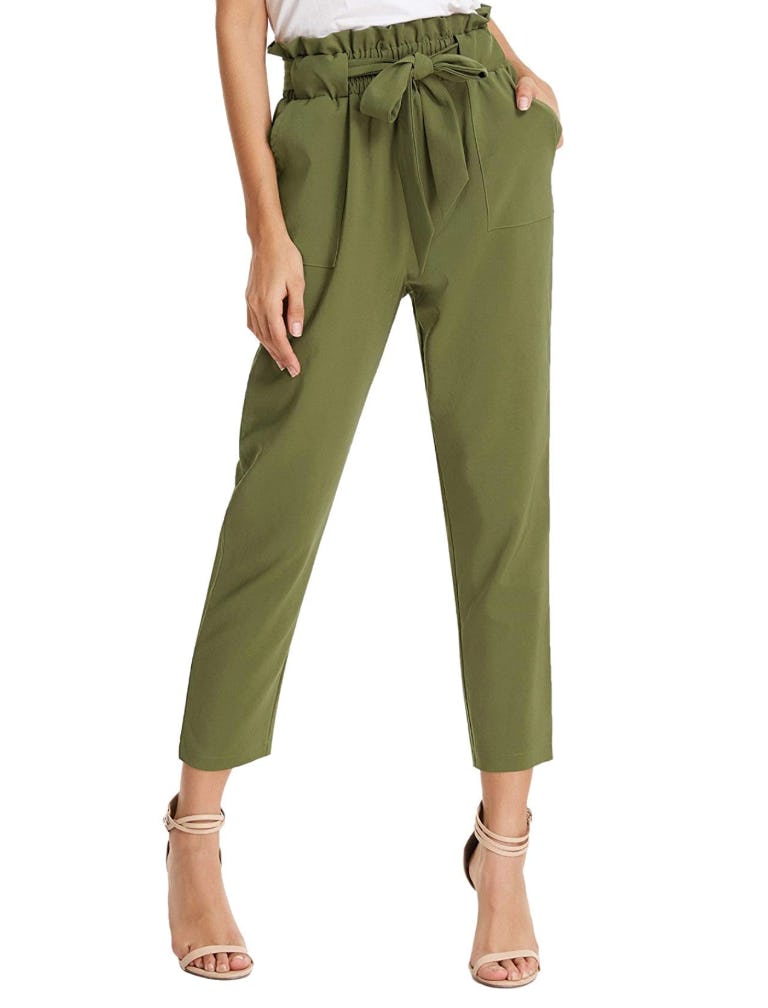 GRACE KARIN Cropped Paper Bag Waist Pants with Pockets