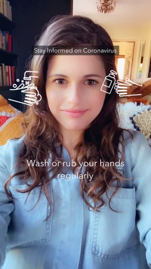 One of Snapchat's new filters shows users safety and hygiene tips recommended by the WHO. 