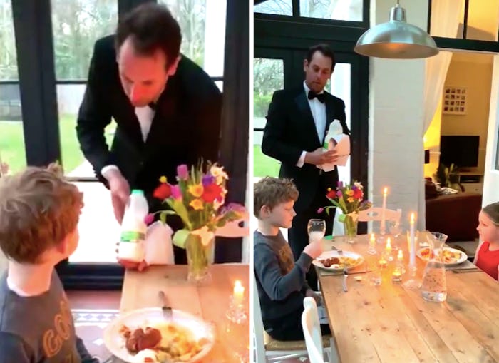 A dad from Britain decided to throw his kids a fancy dinner party during the COVID-19 quarantine.