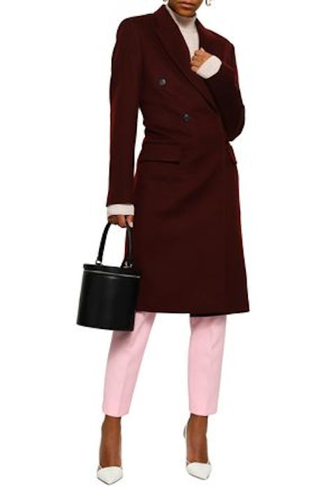 Victoria Beckham Woman Double-breasted Brushed Wool-felt Coat Merlot