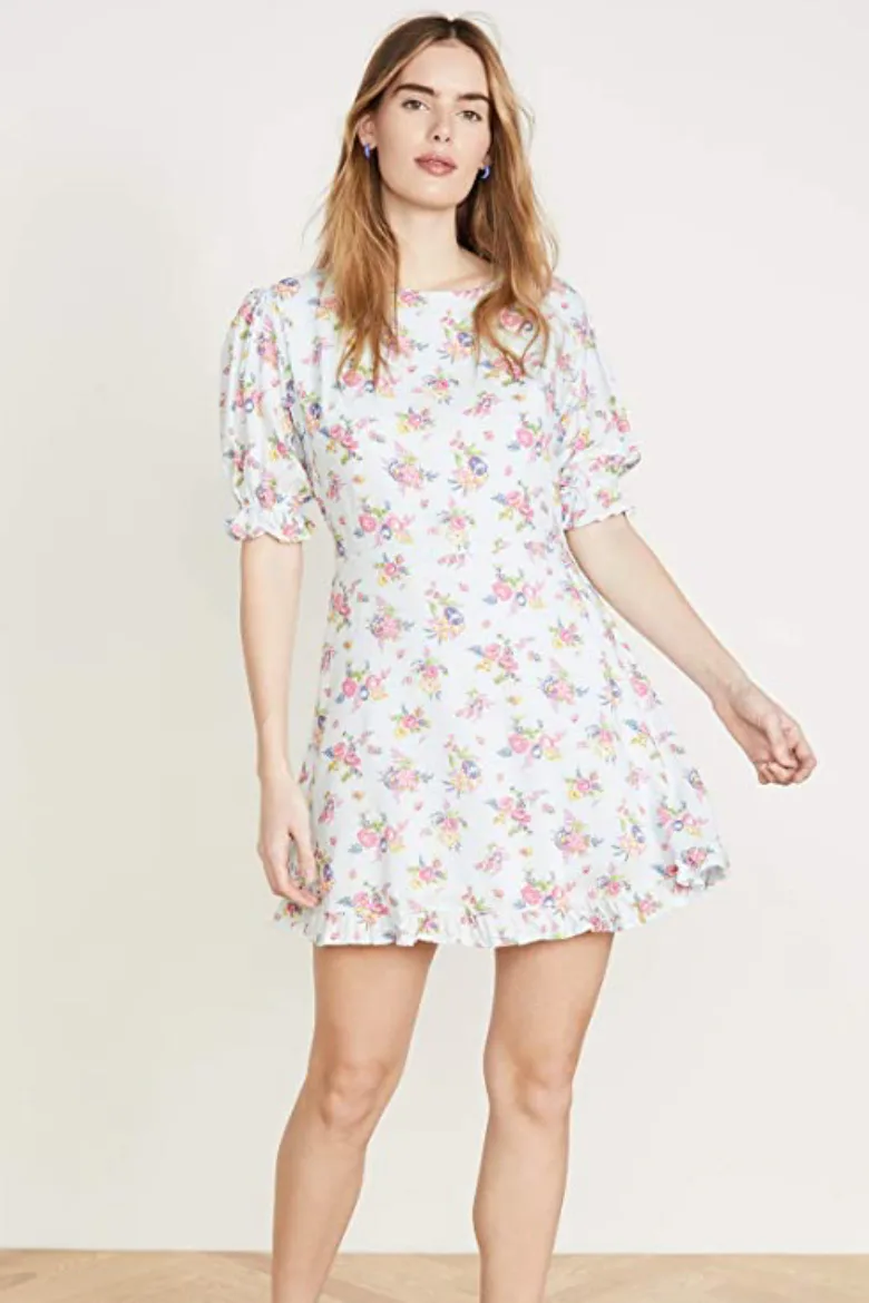 flutter sleeve lace mini dress 2024 Delicate Lace Flutter-Sleeve Mini Dress M