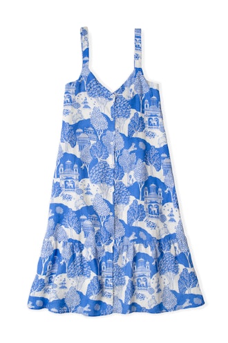 Linen Dress - Pahari Print - Blue