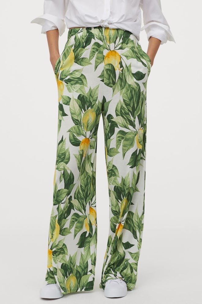 Wide Cut Jersey Pants In Lemon Print