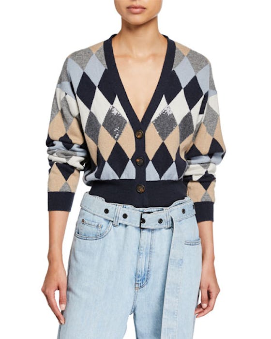 Cashmere Sequined Argyle Cardigan