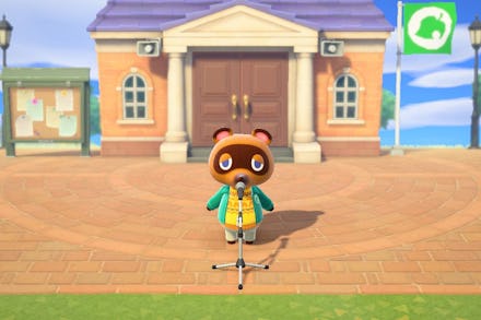 A screenshot from Animal Crossing: New Horizons while moving a home