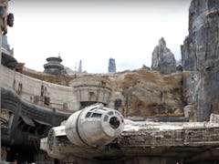 'Star Wars': Galaxy's Edge at Disneyland, California features the Millennium Falcon and huge cliffs.