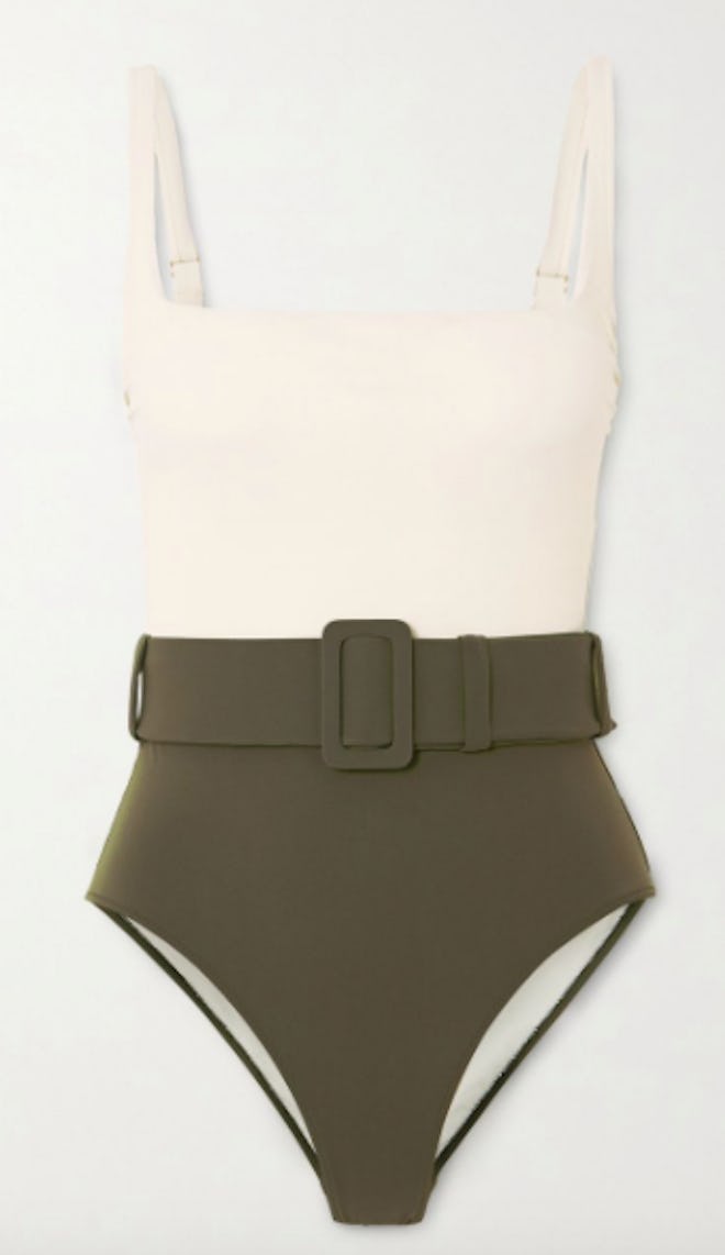 Cassandra belted two-tone swimsuit