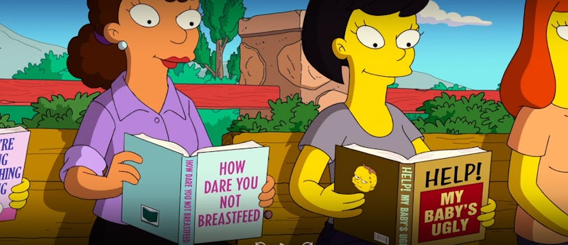 Marge gets caught up on some mom-shaming literature in the new Disney+ short 'Playdate With Destiny'