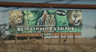 Here are the best 'Tiger King' Zoom backgrounds include the sign to Exotic's animal park.