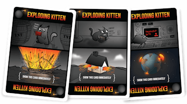 Three Exploding Kittens card game cards